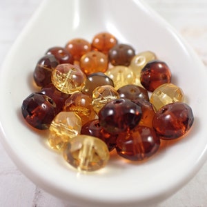 25 Pcs Gold Amber Czech Glass Fire Polished Beads - Translucent Brown Yellow Gold Glass Beads - 8x6mm Faceted Glass Rondelle Beads #S6528
