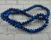 98 Sparkly Metallic Blue Faceted Rondelle Shaped Glass Beads 4x3mm Metallic Blue Glass Beads S3767