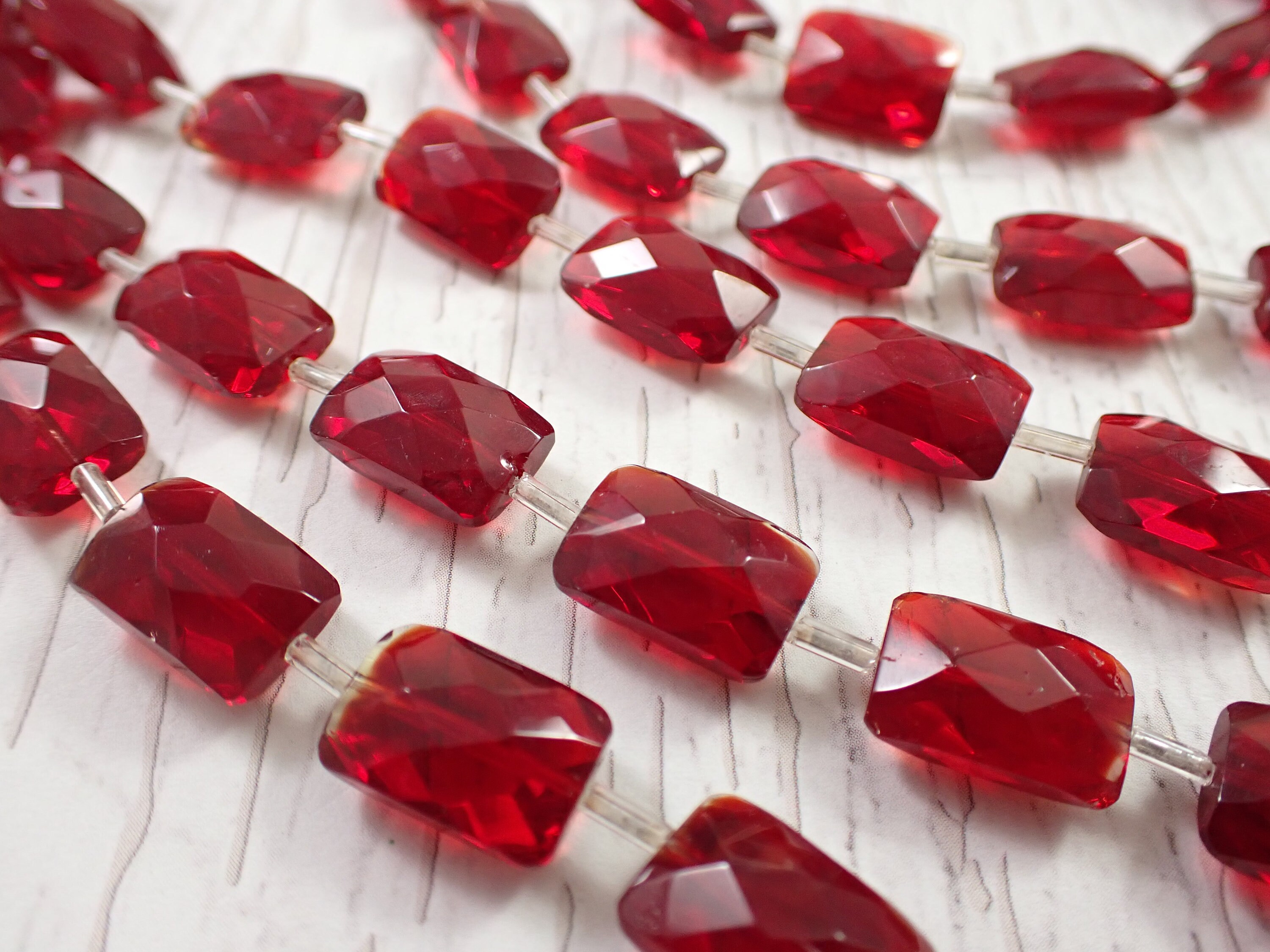20 Pcs Red Faceted Glass Beads - Rectangle Transparent Bright Red ...