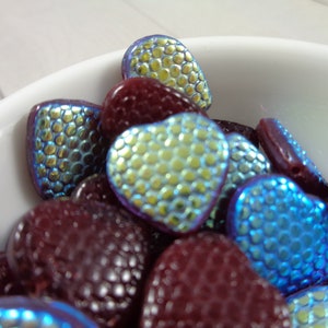 10 Dark Red AB Finish Textured Flat Heart Shaped Czech Glass Beads 14x14x4mm Heart Shaped Dark Red Czech Glass Heart Beads Bold Red #S3950