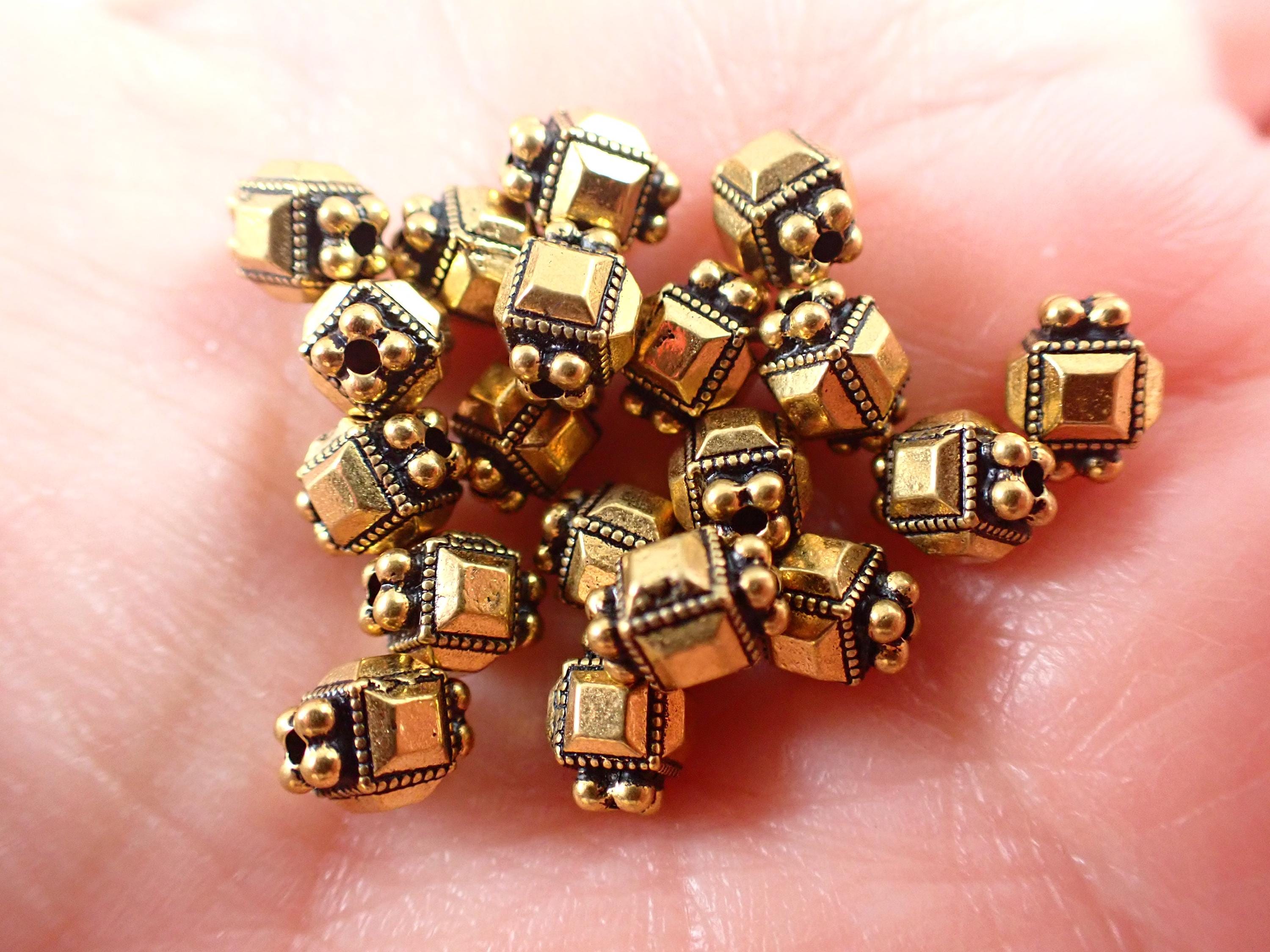 Metal Rounded Cube 12 Pcs Gold Metal Cube Beads - Small Cubes Beveled Edge - 6x5mm Rounded ...