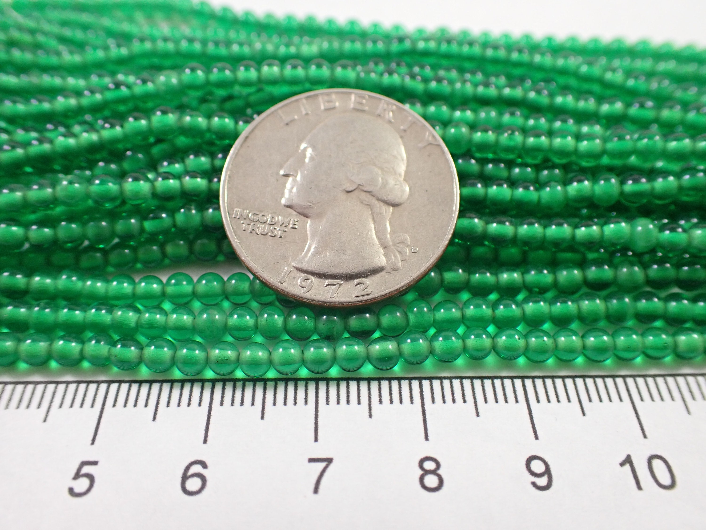 95 Pcs Vintage Japanese Glass Beads - Bright Green Translucent
