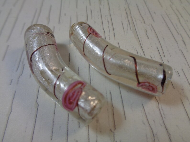 10 Silver foil 16mm Green Tube Lampwork glass beads