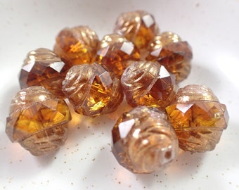 10 Pcs Orange Brown Turbine Czech Glass Beads - 15x13mm Saucer Bicone Shaped Beads - Large Turbine Glass Beads - Fire Polished Glass #S5995