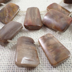 15 Pcs Natural Brown Jasper Crystal Beads - Pendant Beads Smooth Finish - Large Rectangle Beads - Red Brown Jasper Stone Beads #S6294