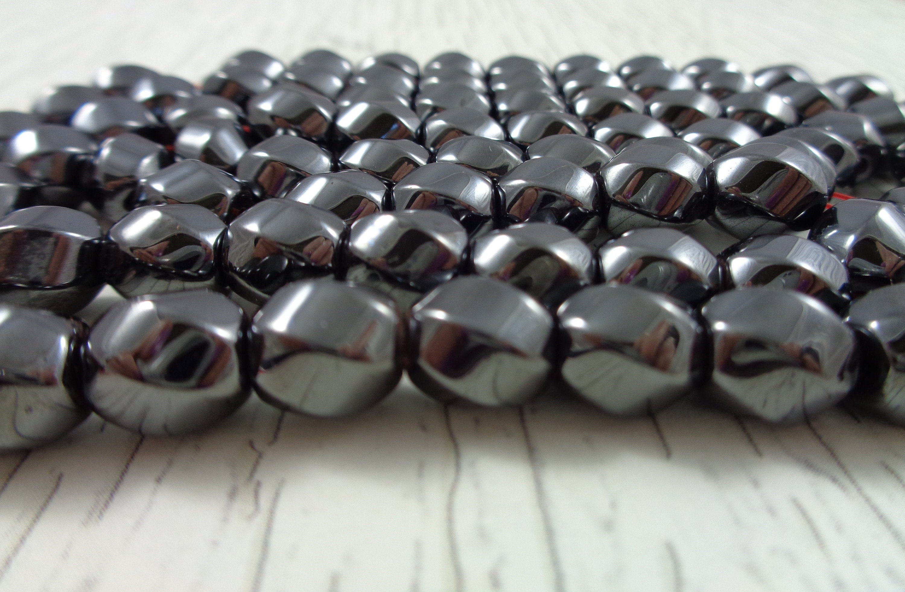 25 - 6x12mm Twisted Magnetic Hematite Beads-HEMATITE-MAGNETI