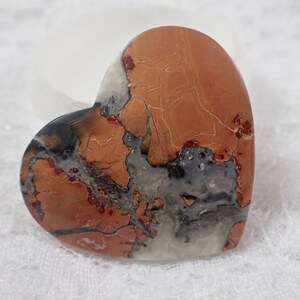 Pretty Peach Maligano Jasper Crystal Heart Cabochon - Gray Peach Orange White - Flat Back Smooth Finish - 1.75 Inch Heart Jasper Cab #S7870