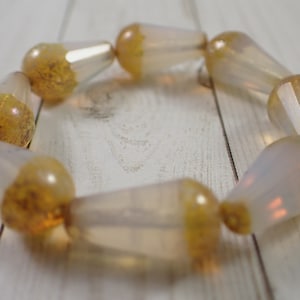 8 Pcs Czech Glass Teardrop Shaped Beads - Milky White Gold Ends - Faceted Long Tear Drop Glass - Faceted Dangle Drop Glass Beads #S6944