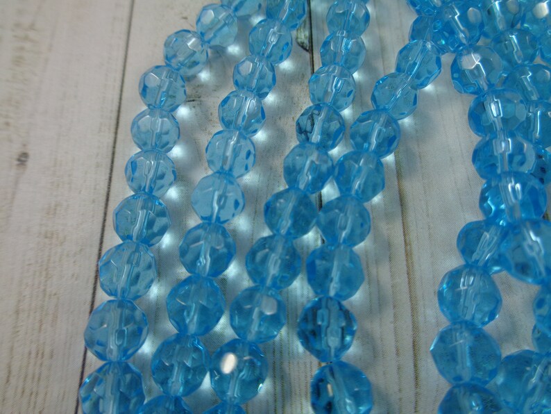 60 Turquoise Blue Faceted Round Glass Beads 6mm Translucent Faceted Blue Clear Round Shiny Faceted Blue Glass Crystal Beads Turquoise #S3302