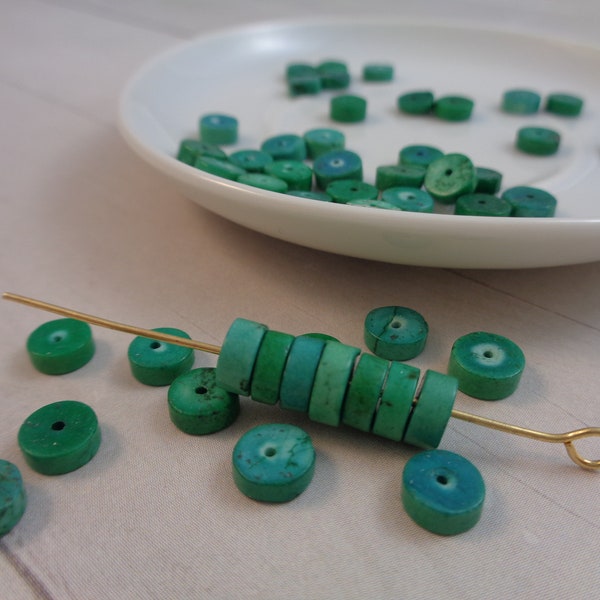 20 Beautiful Turquoise Wafer Shaped Beads 6x2mm Thin Spacer Wafter Disc Beads Light Green Turquoise Smooth Stone Beads Spacer Beads #S2121