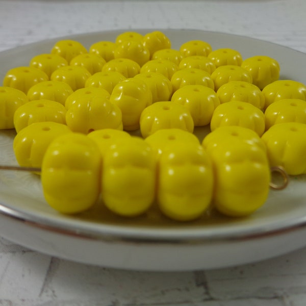 10 Yellow Opaque Halloween Pumpkin Czech Glass Beads Opaque Yellow Melon Squash Glass Beads 11x8mm Yellow Pumpkin Melon Shaped Beads #S3990