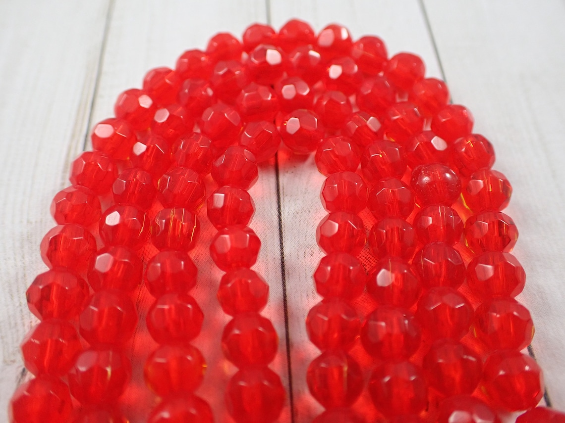 56 Pcs Bright Red Glass Beads 6mm Opaque Red Beads Faceted Etsy