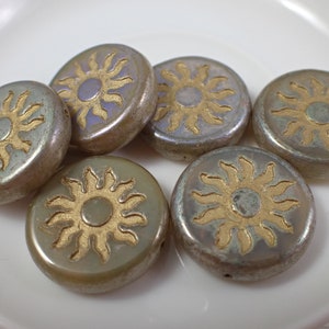 2 Blue Gold Sun Coin Czech Glass Beads - Pressed Glass Coin Beads - 22x5mm Round Flat Thick Coin Sun Beads - Blue Gold Picasso Finish #S7372