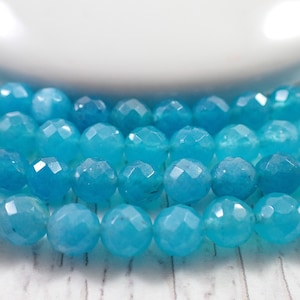 69 Pcs Bright Blue Agate Beads - 6mm Faceted Round Opaque Beads - Blue Dyed Stone Beads - Full Strand Blue Crystal Agate Beads #S6440
