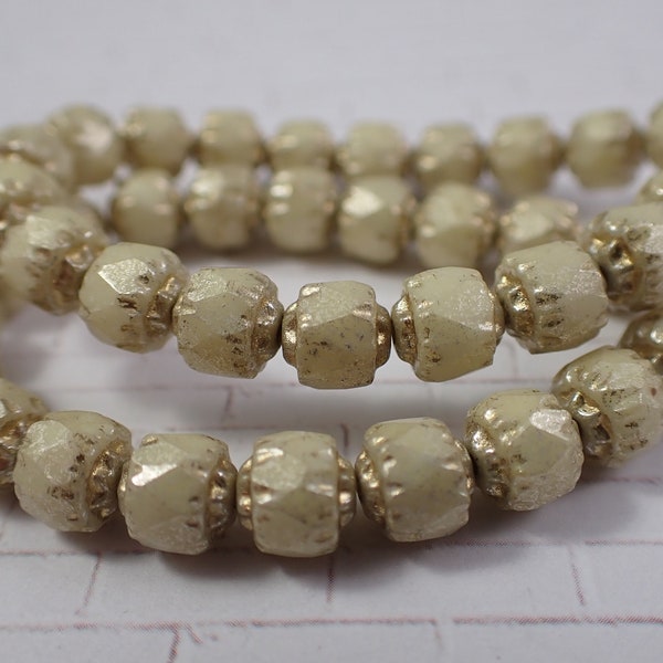 20 Pcs Ivory Gold Cathedral Czech Glass Beads - Small 6mm Faceted Glass Beads - Mercury Finish Gold Wash Cream White Cathedral Beads #S7363