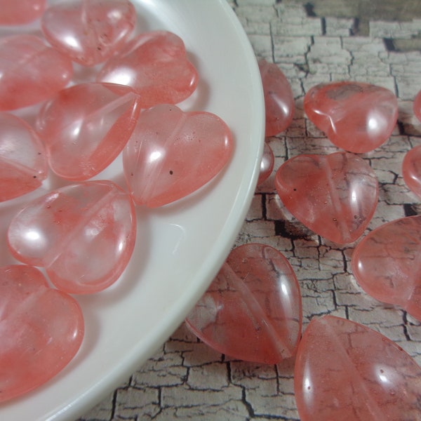 8 Pretty Pink Cloudy Heart Shaped Glass Beads 15x15x4mm Smooth Glass Heart Shaped Partially Translucent Cloudy Pink Flat Heart Beads #S4681