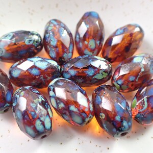 12 Pcs Amber Blue-Green Glass Beads - Oval Faceted Translucent - 12x8mm Czech Glass Beads - Oval Firepolished Beads - Amber Blue Bead #S5987