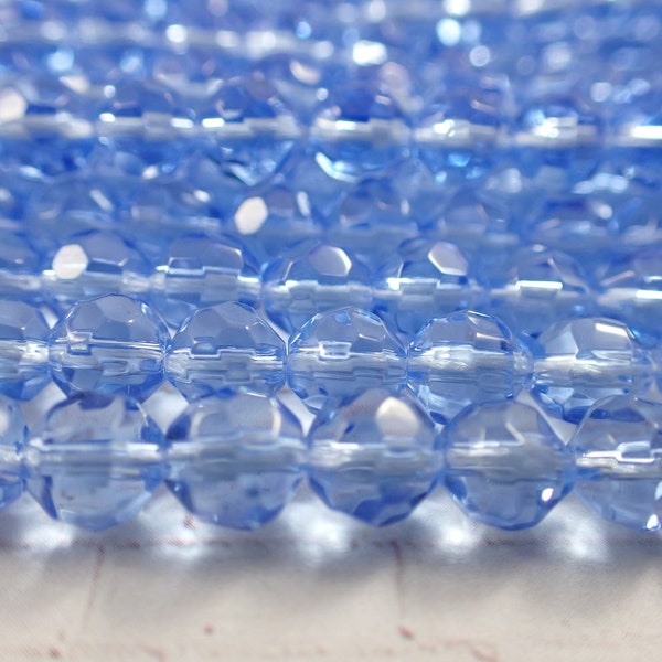 59 Pcs Light Blue Glass Beads - Round Faceted Beads - 6mm Clear Blue Beads - Full 14 Inch Strand - Light Blue Glass Beads - Faceted #S5368