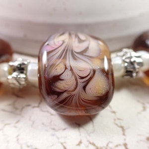 5 Pcs Lampwork Glass Bead Set - Light Brown Purple - Rectangle Chunky Lampwork Glass Beads - Translucent Brown Purple Glass Beads #T2070-LW
