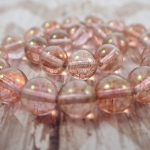 25 Pcs Pink Green Glass Beads - Round Smooth 8mm Beads - Clear Translucent Green Tint - Pink Glass Beads - Round Smooth Glass Beads #S7289