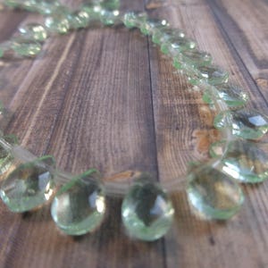 50 Pcs Green Briolette Shaped Glass Beads - 9x6x4mm Multi Faceted Tear Drops - Light Green Crystal Clear - Sparkly Hanging Glass Bead #S6707