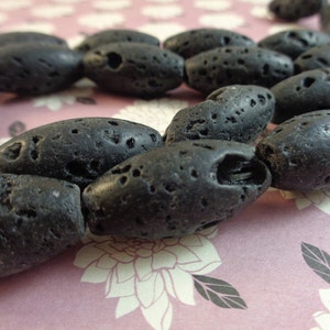 13 Jet Black Chunky Porous Drop Shaped Black Volcanic Rock Beads