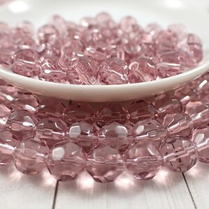 45 Pcs Purple Faceted Glass Beads - 8mm Round Beads - Translucent Shiny Faceted Glass Beads - Full Strand Light Purple Glass Beads #S5259