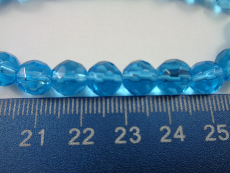 39 Turquoise Blue Faceted Round Glass Beads 8mm Translucent Faceted Blue Clear Round Shiny Faceted Blue Glass Crystal Clear Beads #S3272