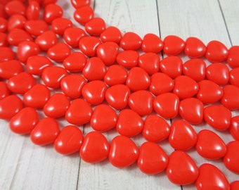 25 Small Bright Red Heart Shaped Glass Beads 8x8x3mm Rounded Bright Red Opaque Small Heart Shaped Glass Beads Bright Red Heart Beads #S4546