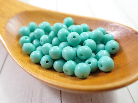 6mm Round Glass Beads - Opaque Blue Turquoise - 50 Beads