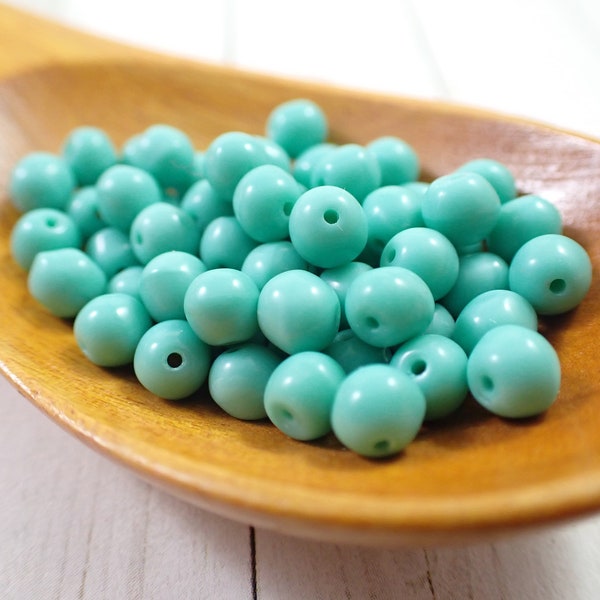 50 Pcs Turquoise Glass Beads - Round Opaque Smooth Finish - Small 6mm Round Glass Beads - Turquoise Blue Glass Beads #S6325