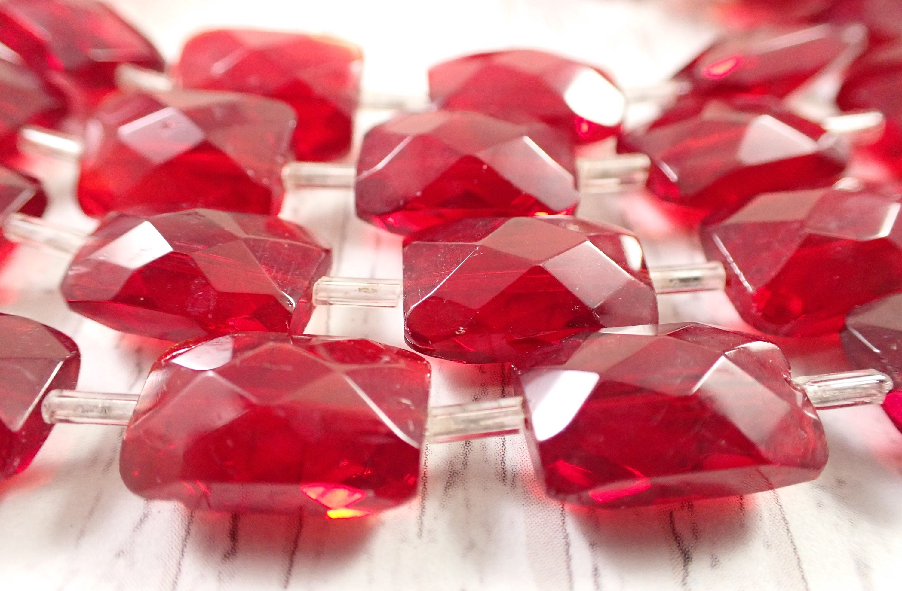 20 Pcs Red Faceted Glass Beads - Rectangle Transparent Bright Red ...