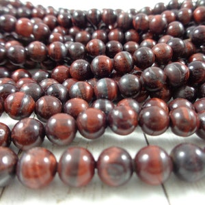 SALE - 66 Pcs Round Red Tiger Eye Beads - 6mm Red Brown Tiger Eye Crystals - Shiny Smooth Small Round - Red Tigers Eye Strand Beads #K1024