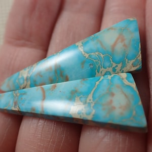 2 Pcs Sea Sediment Jasper Cabochons - Matching Pair Teardrop Cabs - No Hole Smooth Polished Turquoise Blue Brown - Sediment Jasper #S7802