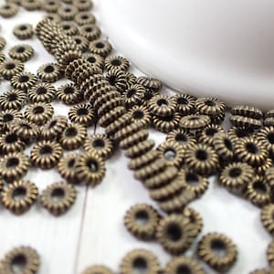 100 Pcs Brown Metal Spacer Beads - Textured Thin Rondelle - Brass Metal Beads - Thin Brown Metal Spacer Beads - 5x2mm Texture Spacers #S6471