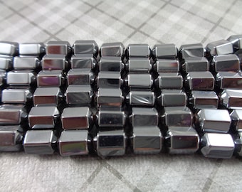 SALE - 52 Pcs Magnetic Faceted Cylinder Beads - 8x6mm Dark Gray Silver Magnetite Beads - Full Strand Magnetic Hematite Crystals Gray #K1012