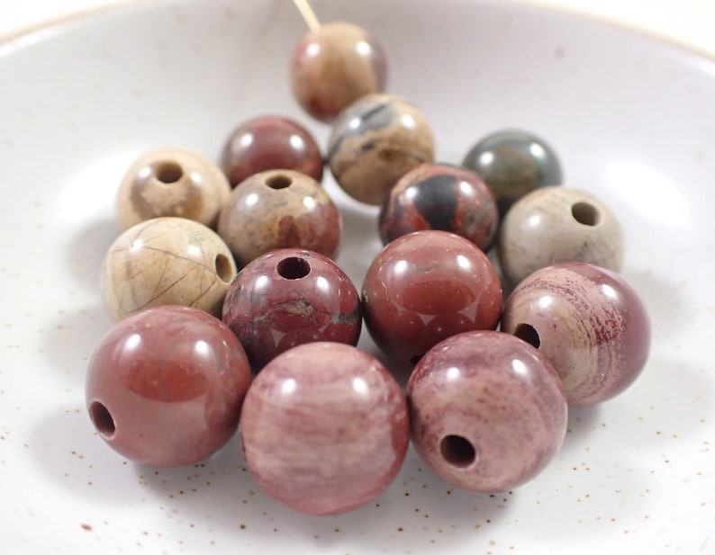 15 Pcs Natural Jasper Crystal Beads 12mm Round Smooth Finish Red Brown Tan Green Beads Jasper Round Beads Red Brown Tan Green S6831 image 1