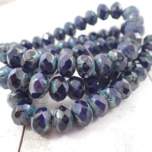 25 Pcs Dark Blue Czech Glass Rondelle Beads - Faceted Opaque Glass Beads - Fire Polished - Dark Blue Glass Beads #S8236