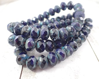 25 Pcs Dark Blue Czech Glass Rondelle Beads - Faceted Opaque Glass Beads - Fire Polished - Dark Blue Glass Beads #S8236