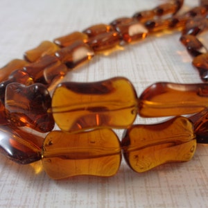 8 Pcs Dark Amber Brown Glass Beads - Curvy Rectangle Smooth Finish - Translucent Brown Glass Beads - Rounded Rectangle Dark Amber #S5417