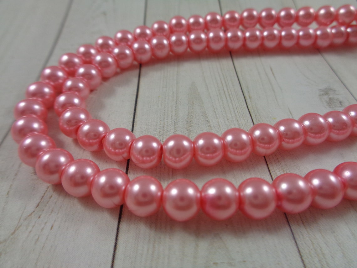 52 Pretty Pink Glass Pearl Beads 6mm Round Glass Pearls Light Etsy