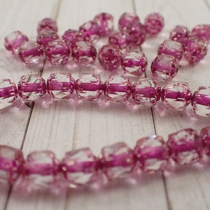 20 Pcs Clear Cathedral Czech Glass Beads - Pink Gold Translucent Beads - 6mm Faceted Cathedral Glass Beads - Translucent Pink Glass #S7004