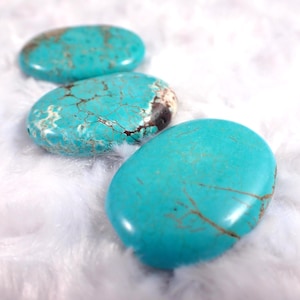 3 Pcs Turquoise Brown Howlite Beads - Smooth Oval Crystals - Turquoise Brown Vein Opaque Beads - 35x26x9mm Flat Oval Stone Beads #S8426