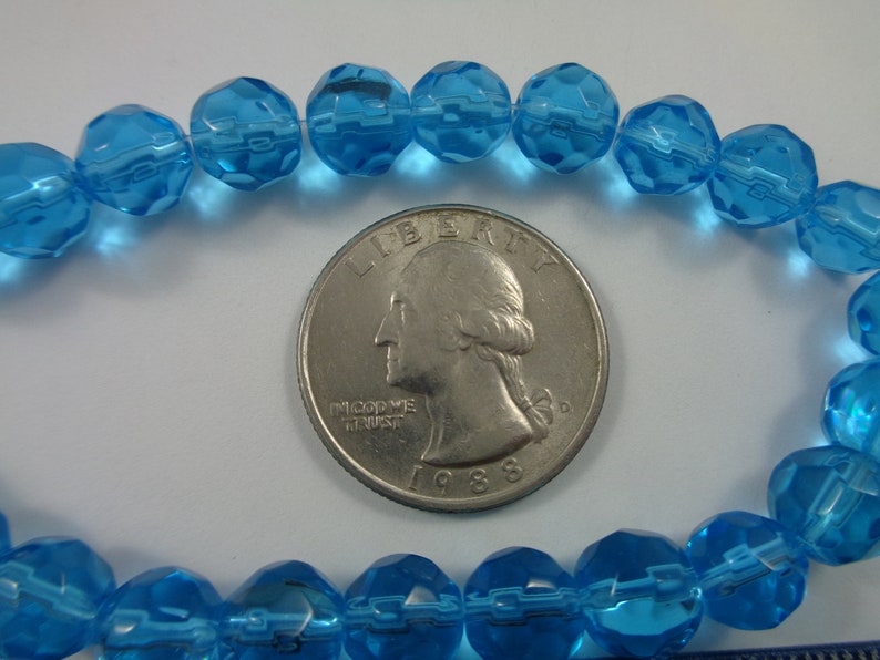 39 Turquoise Blue Faceted Round Glass Beads 8mm Translucent Faceted Blue Clear Round Shiny Faceted Blue Glass Crystal Clear Beads #S3272