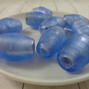 6 Pretty Light Blue Glass Tube Beads 20x14mm Thick Heavy Tube Shaped Light Blue Glass Beads Translucent Blue Opaque Glass Tube Beads #S4119