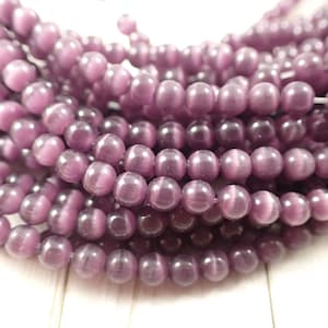 96 Pcs Dark Purple Cats Eye Beads - Round 4mm Smooth Finish - Glass Cat Eye Beads - Dark Purple Glass Beads - Full 15 Inch Strand #S5191