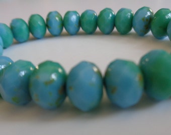 6x3mm pressed czech glass spacers green with luster rondels 40Pc 2921 Antique Green Picasso Rondelle beads