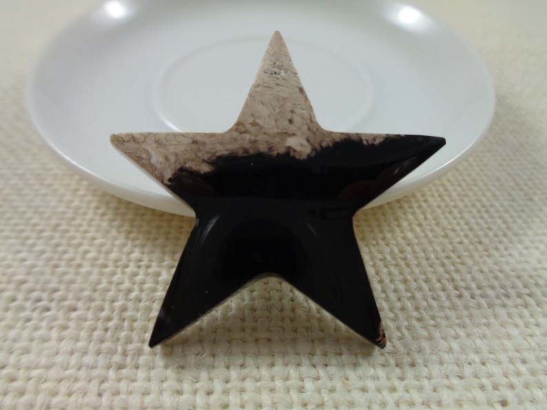 1 Indonesian Fossilized Palm Root Star Shaped Cabochon 40x5mm Thick Smooth Polished Star Shaped Cabochon NO HOLE Black Tan Cabochon #S4679