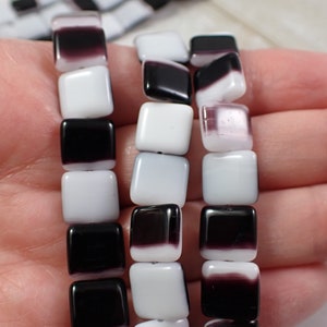 16 Pcs Czech Glass Square Beads - Smooth Finish Small Squares - 10mm Flat Glass Beads - Brown White Opaque Glass Beads - Czech Glass #S7353