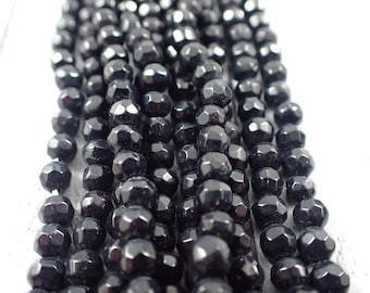 250 Pcs Shiny Jet Black Glass Beads - 4mm Round Faceted - Small Black Glass Beads - 3 Full Strands - Black Shiny Faceted Glass Beads #S5229